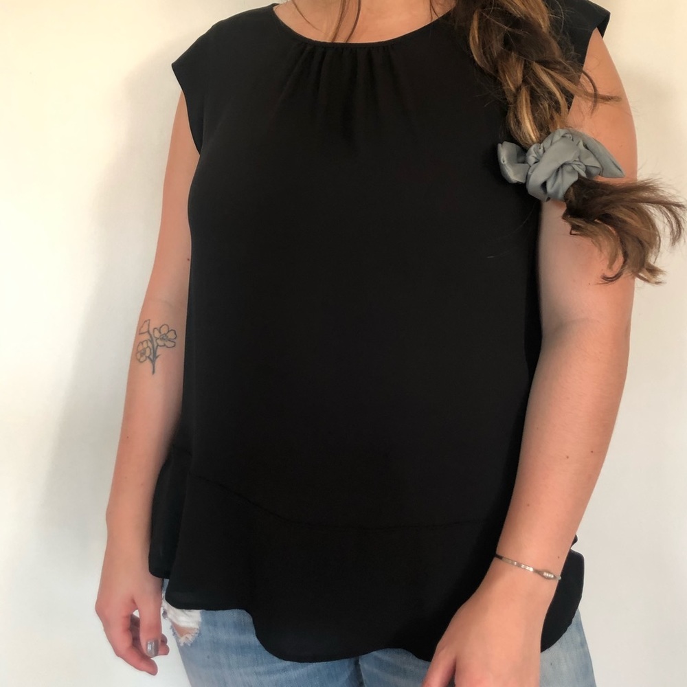 Flowy Black Blouse with Keyhole Detail (Loft)